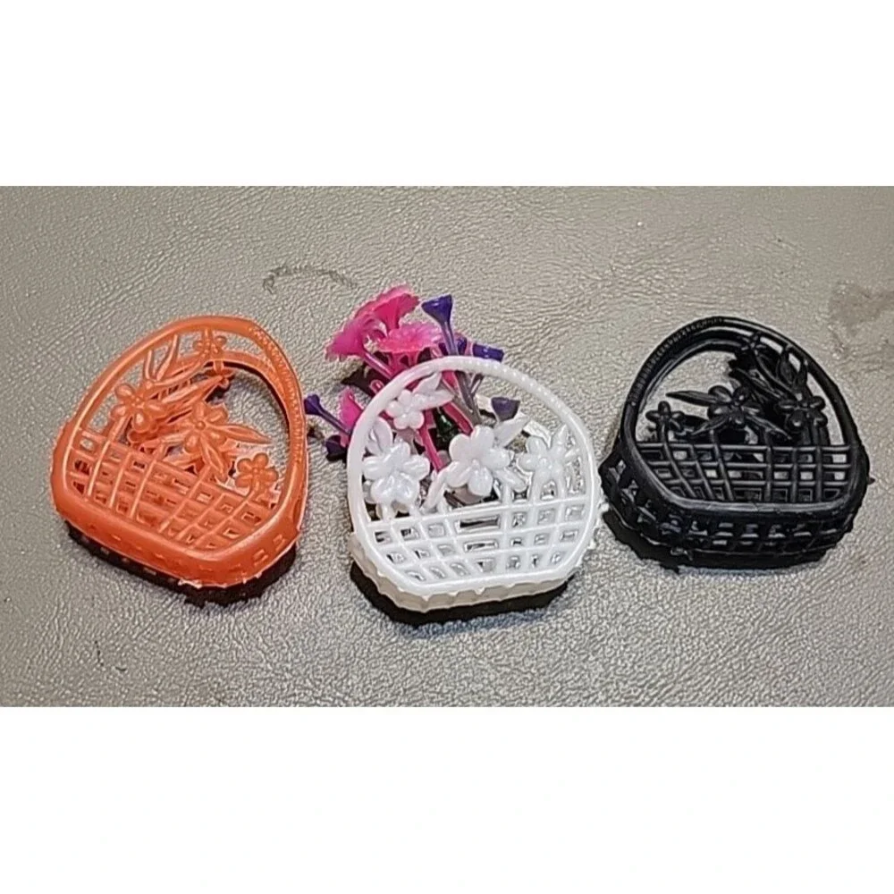 Barbie Clone Plastic Circle Handbag lot‎ Black White Orange Wicker Look 3 pcs